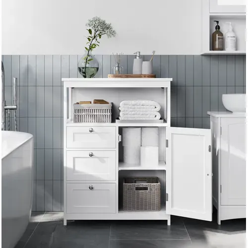 Meuble De Salle De Bain, Avec 3 Tiroirs, Étagères Réglables, 60 X 30 X 80 Cm -  Blanc