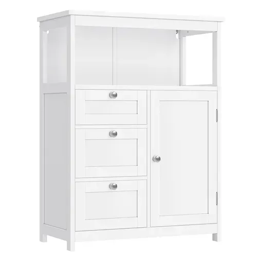 Meuble De Salle De Bain, Avec 3 Tiroirs, Étagères Réglables, 60 X 30 X 80 Cm -  Blanc