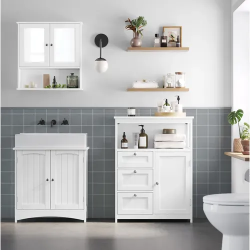 Meuble De Salle De Bain, Avec 3 Tiroirs, Étagères Réglables, 60 X 30 X 80 Cm -  Blanc