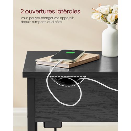 Table D’appoint, Petite Table De Chevet Avec Multiprise, Étroite, Avec Ports USB, Noir Boisé