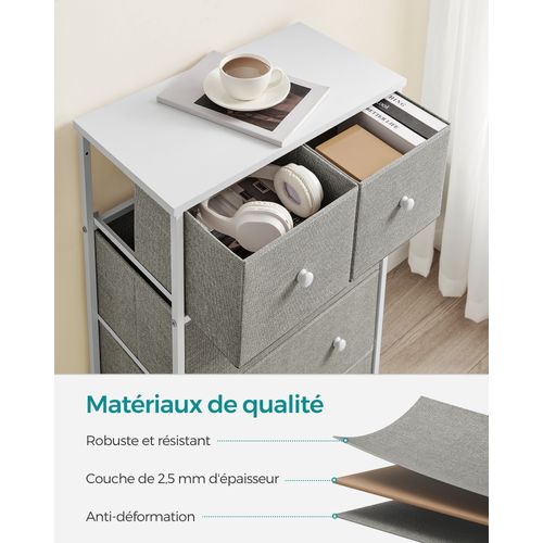 Commodeavec 5 Tiroirs En Tissu, Style Industriel, 56 X 30 X 93 Cm, Gris Clair Et Blanc