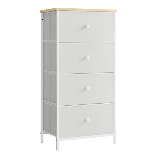 LIANTRAL Commode à 4 niveaux, cadre en métal, commode verticale en tissu, grande capacité de rangement pour chambre à coucher, salon, couloir et placard (blanc cassé