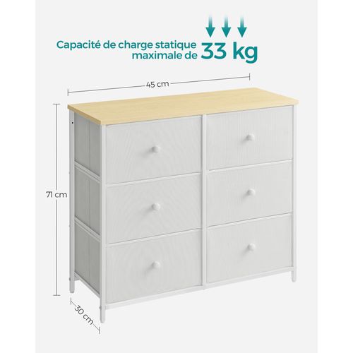 Commode 6 Tiroirs En Tissu Coleshome - 80x28,5x122 Cm, Plan De Travail à 3 Niveaux, Couleur Rétro