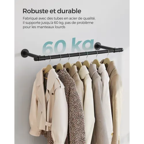 Tringle Vêtement Murale, Lot De 2, Porte-manteau Mural, Gain De Place, 30 X 84 X 7 Cm, Noir