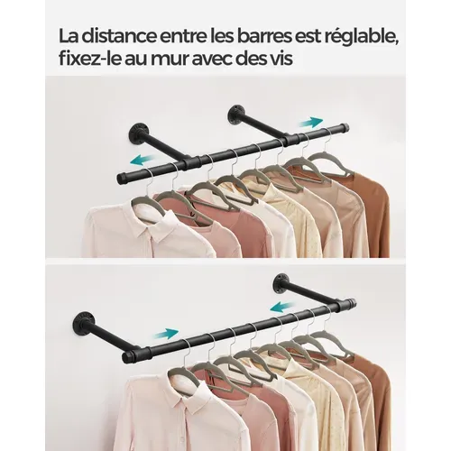 Tringle Vêtement Murale, Lot De 2, Porte-manteau Mural, Gain De Place, 30 X 84 X 7 Cm, Noir