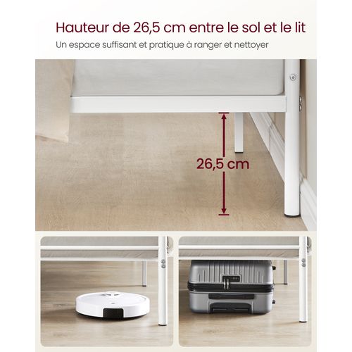 Lit 160 X 200 Cm, Structure De Lit En Métal, Montage Facile, Blanc