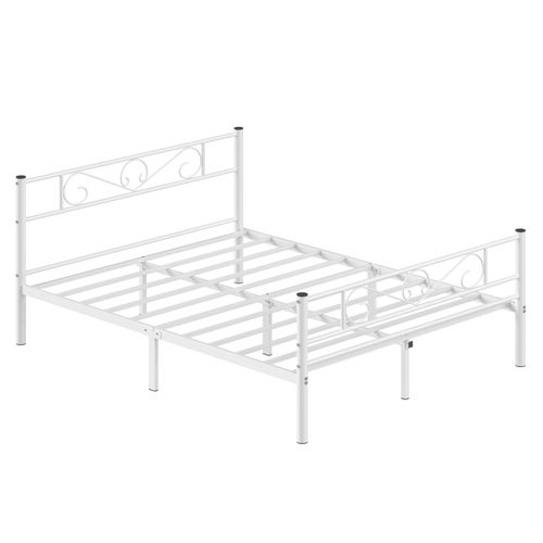 Lit 160 X 200 Cm, Structure De Lit En Métal, Montage Facile, Blanc