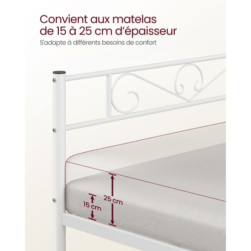 Lit 160 X 200 Cm, Structure De Lit En Métal, Montage Facile, Blanc