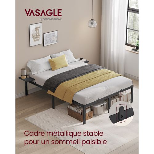 Lit Adulte 140x190 Cm En Métal, Noir Classique