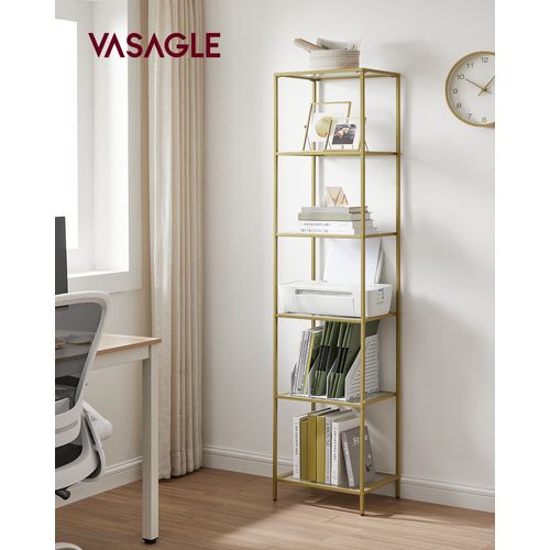 étagère En Verre 6 Niveaux, Bibliothèque, Présentoir, Verre Trempé, Montage Facile, Doré
