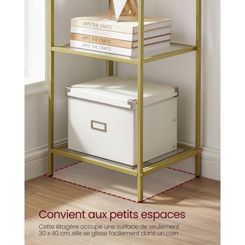 étagère En Verre 6 Niveaux, Bibliothèque, Présentoir, Verre Trempé, Montage Facile, Doré