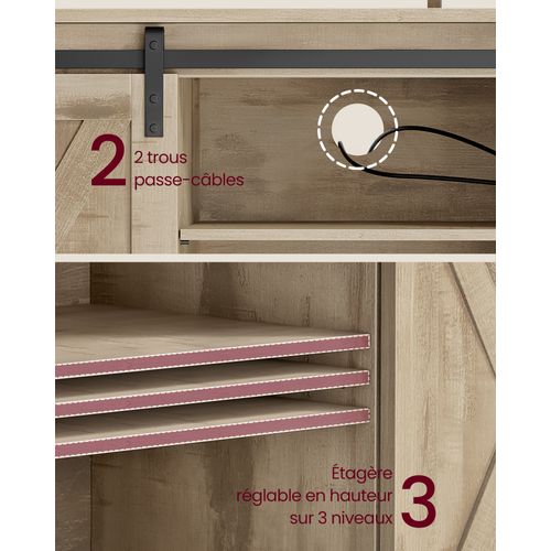Meuble TV, Support Pour Téléviseur Jusqu’à 60 Pouces, Porte Coulissante, Couleur Chêne Et Noir