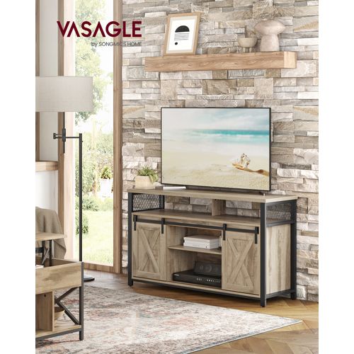 Meuble TV, Support Pour Téléviseur Jusqu’à 60 Pouces, Porte Coulissante, Couleur Chêne Et Noir