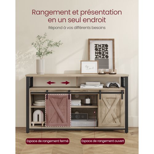 Meuble TV, Support Pour Téléviseur Jusqu’à 60 Pouces, Porte Coulissante, Couleur Chêne Et Noir