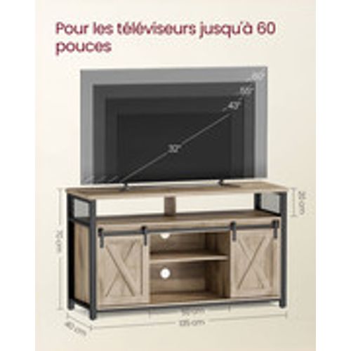 Meuble TV, Support Pour Téléviseur Jusqu’à 60 Pouces, Porte Coulissante, Couleur Chêne Et Noir