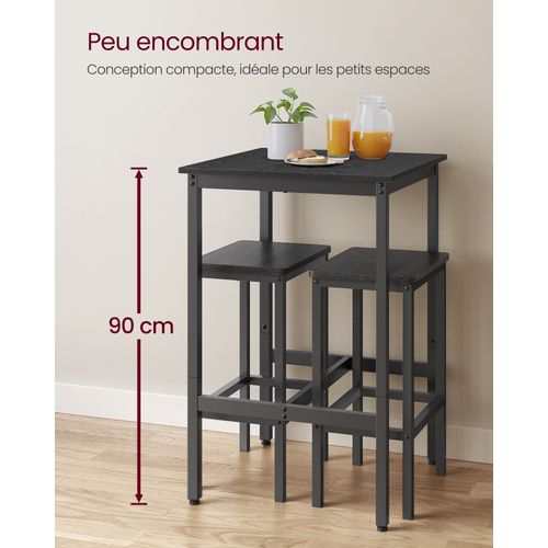 Table Haute, Table De Bar Carrée, Cadre En Acier, 60 X 60 X 92 Cm, ébène Noir Et Noir