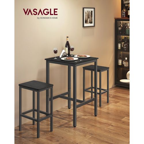 Table Haute, Table De Bar Carrée, Cadre En Acier, 60 X 60 X 92 Cm, ébène Noir Et Noir