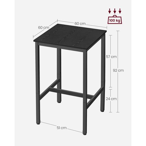 Table Haute, Table De Bar Carrée, Cadre En Acier, 60 X 60 X 92 Cm, ébène Noir Et Noir
