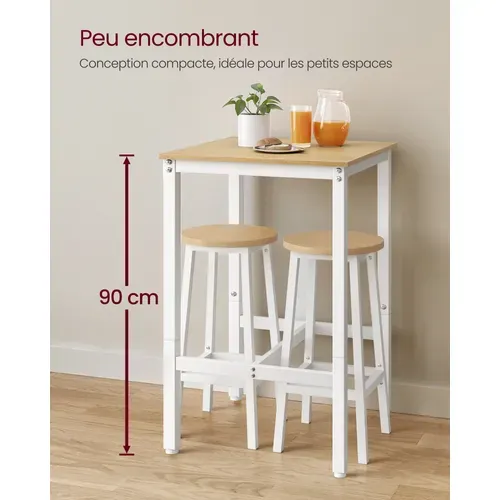 Table Haute, Table De Bar Carrée, Cadre En Acier, 60 X 60 X 92 Cm, Couleur Chêne Et Blanc