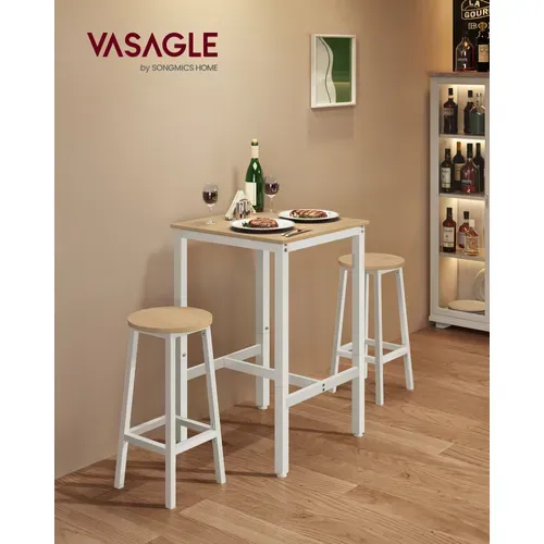 Table Haute, Table De Bar Carrée, Cadre En Acier, 60 X 60 X 92 Cm, Couleur Chêne Et Blanc