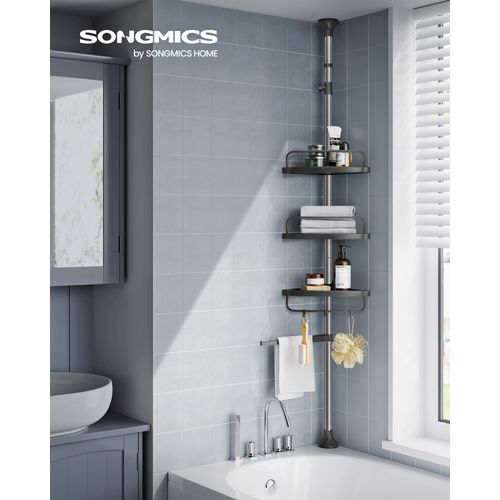 Étagère De Douche Réglable En Hauteur, Hauteur Totale 95-300 Cm, En Inox, 4 Niveaux, Argent Et Noir