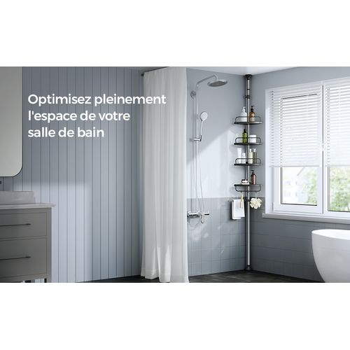 Étagère De Douche Réglable En Hauteur, Hauteur Totale 95-300 Cm, En Inox, 4 Niveaux, Argent Et Noir