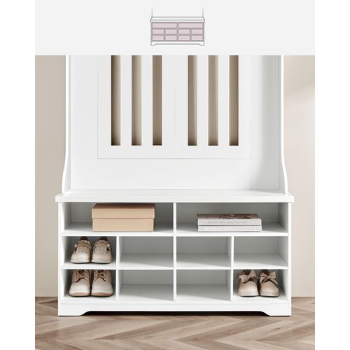 Meuble D’entrée, Rangement Pour Chaussures, Avec Crochets, Étagère Réglable, Moderne, Blanc