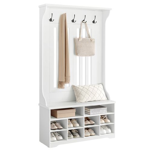 Meuble D’entrée, Rangement Pour Chaussures, Avec Crochets, Étagère Réglable, Moderne, Blanc