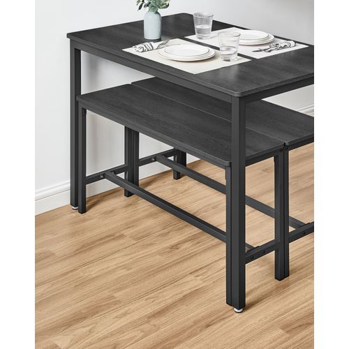 Table à Manger Avec 2 Bancs, Ensemble De 3 Meubles, Cadre En Acier, Noir Cendré Et Noir D'encre