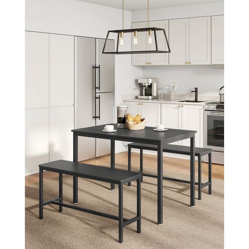Table à Manger Avec 2 Bancs, Ensemble De 3 Meubles, Cadre En Acier, Noir Cendré Et Noir D'encre