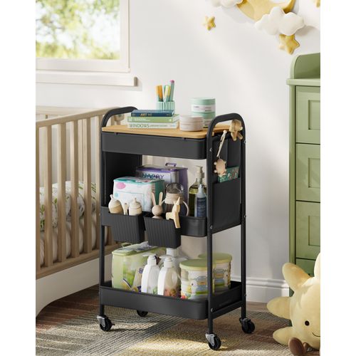 WASJOYE Chariot De Rangement Roulant 3 Niveaux - Chariot Souriant Coloré Pour Jouets, Livres Et Salle De Jeux - Mobile Avec Roulettes