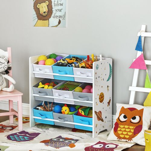 étagère De Rangement Enfant Pour Jouets Et Livres, 9 Boîtes Amovibles 62,5 X 29,5 X 60 Cm, Blanc