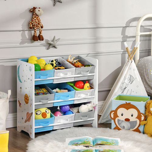 étagère De Rangement Enfant Pour Jouets Et Livres, 9 Boîtes Amovibles 62,5 X 29,5 X 60 Cm, Blanc