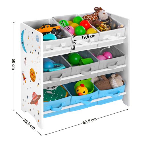 étagère De Rangement Enfant Pour Jouets Et Livres, 9 Boîtes Amovibles 62,5 X 29,5 X 60 Cm, Blanc