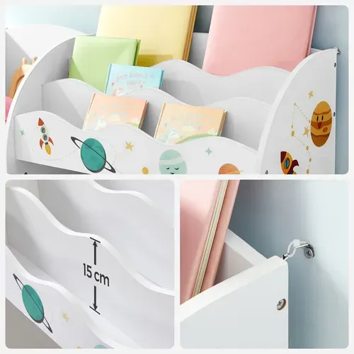 Étagère De Rangement Pour Jouets Enfant Et Livres, 2 Tiroirs En Tissu, Thème Planètes, Blanc