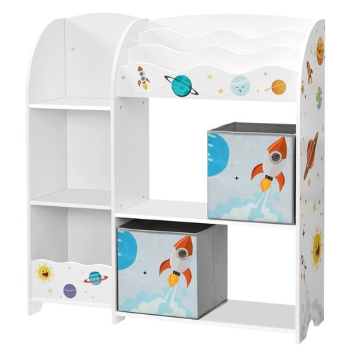 Étagère De Rangement Pour Jouets Enfant Et Livres, 2 Tiroirs En Tissu, Thème Planètes, Blanc