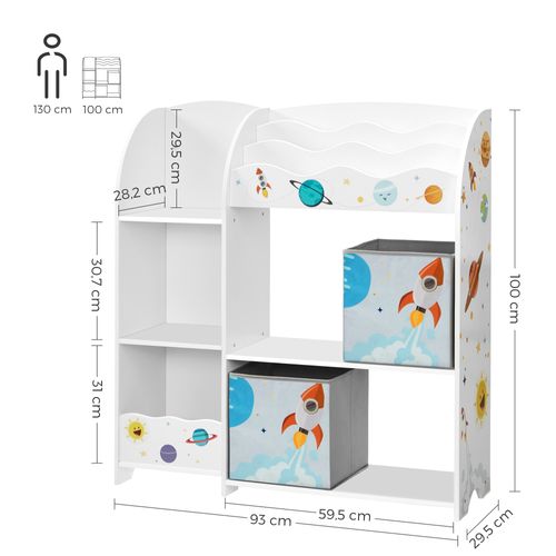 Étagère De Rangement Pour Jouets Enfant Et Livres, 2 Tiroirs En Tissu, Thème Planètes, Blanc