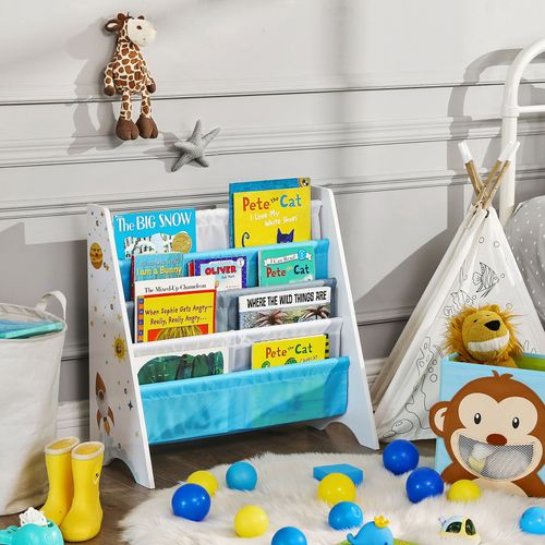Bibliothèque Enfant, Étagère De Rangement Pour Livres, 62,5 X 28 X 60 Cm, Motif Espace, Blanc