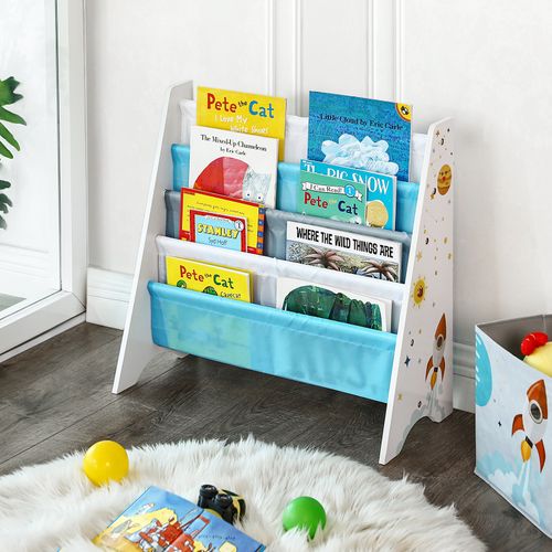 Bibliothèque Enfant, Étagère De Rangement Pour Livres, 62,5 X 28 X 60 Cm, Motif Espace, Blanc