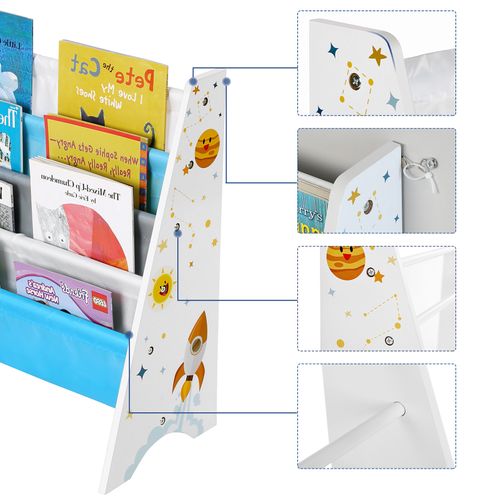 Bibliothèque Enfant, Étagère De Rangement Pour Livres, 62,5 X 28 X 60 Cm, Motif Espace, Blanc