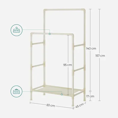Portant à Vêtements Double Barre En Métal, Avec Étagère à 2 Niveaux, Charge 55 Kg
