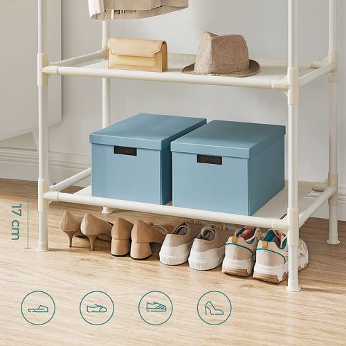 Portant à Vêtements Double Barre, En Métal, Avec Étagère De Rangement à 2 Niveaux