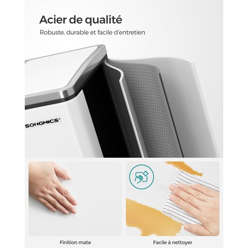 Poubelle Tri Sélectif 2 Bacs, 2 X 15l, Poubelle Double, 2 Compartiments, Blanc