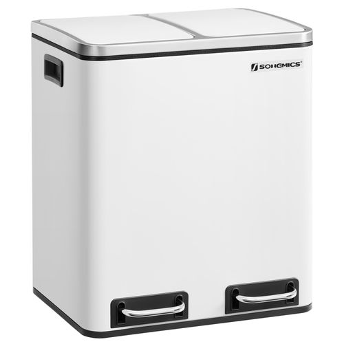 Poubelle Tri Sélectif 2 Bacs, 2 X 15l, Poubelle Double, 2 Compartiments, Blanc