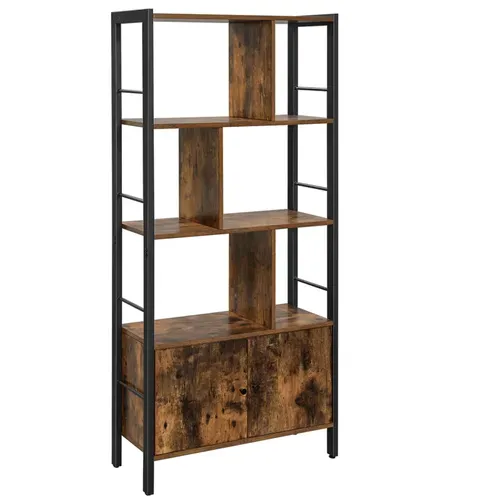 Bibliothèque à 4 Niveaux, Avec Portes, Cadre En Acier, Style Industriel