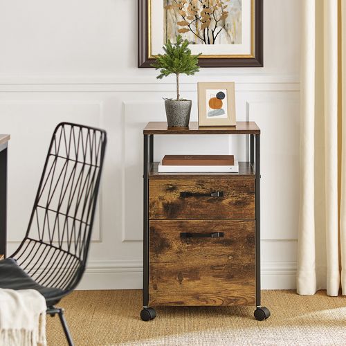 Caisson De Bureau 2 Tiroirs, Placard De Rangement Mobile, Avec Roulettes, Emplacement Ouvert