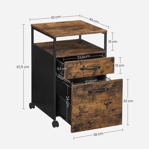 Caisson De Bureau 2 Tiroirs, Placard De Rangement Mobile, Avec Roulettes, Emplacement Ouvert