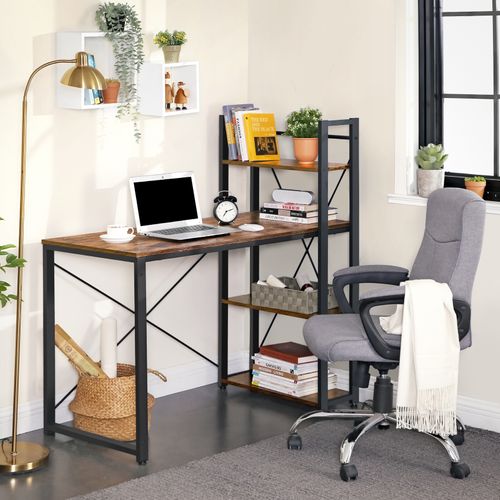 Bureau Informatique, Longueur 120 Cm, Avec Étagères à Gauche Ou à Droite, Style Industriel