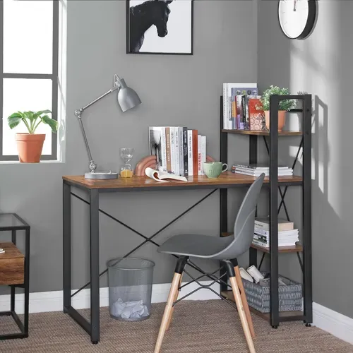 Bureau Informatique, Longueur 120 Cm, Avec Étagères à Gauche Ou à Droite, Style Industriel