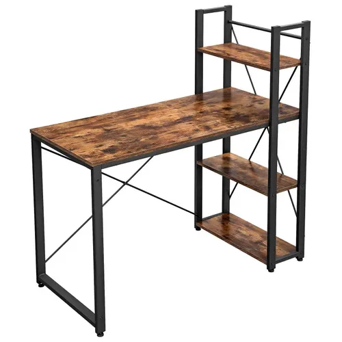 Bureau Informatique, Longueur 120 Cm, Avec Étagères à Gauche Ou à Droite, Style Industriel